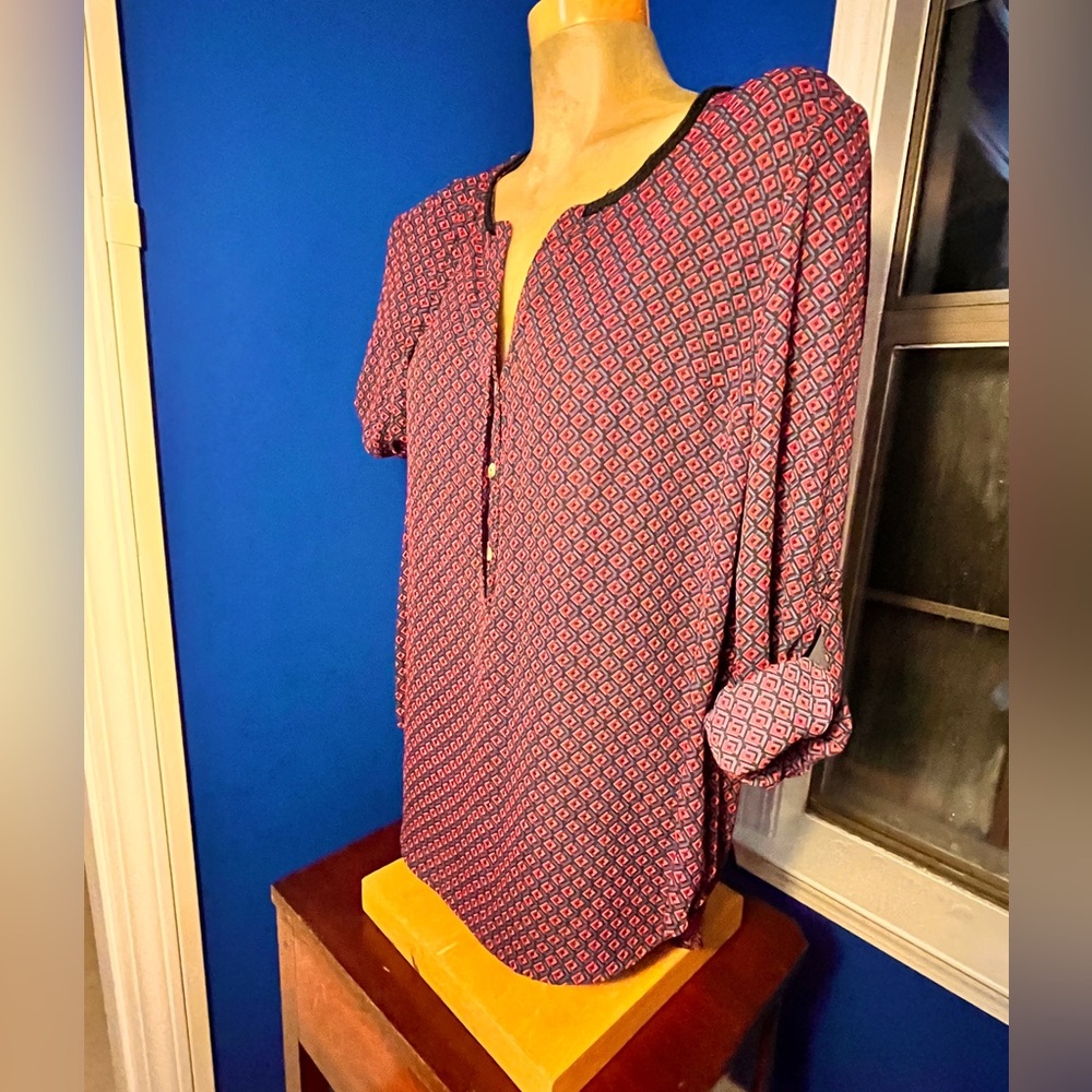 Daniel Rainn Popover Geometric Long-sleeved Blouse Adult Women Size M